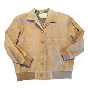 VTG HUNT CLUB Women Size M Genuine Suede Leather Button Up Bomber Jacket Lined